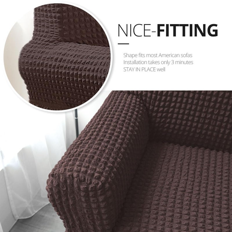 NICEEC Sofa Slipcover Brown Sofa Cover 1 Piece Easy Fitted Sofa Couch Cover Universal High Stretch Durable Furniture Protector with Skirt Country Style (3 Seater Chocolate Brown) - Image 3